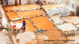  Presentation with view of cusco peru - Theme enhanced with extractive mineral - worker at salinas de maras background and a coral colored foreground
