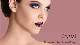  Presentation with makeup brushes and make up - Beautiful presentation theme featuring extraordinary - beautiful young woman with creative backdrop and a coral colored foreground