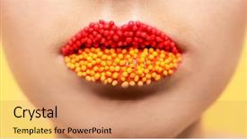  Presentation with makeup brushes and make up - Colorful presentation theme enhanced with extraordinary - lips of beautiful woman backdrop and a coral colored foreground