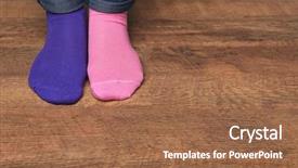  Presentation with socks - Colorful theme enhanced with extraordinary - woman in different socks indoors backdrop and a coral colored foreground
