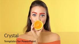  Presentation with color orange - Theme featuring extraordinary - young woman with dyed eyebrows background and a yellow colored foreground