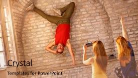  Presentation with break dance - Slides with extraordinary break dancer doing one background and a coral colored foreground