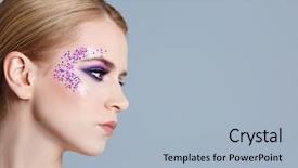  Presentation with makeup brushes and make up - Slides having extravagant festival - beautiful young woman with creative background and a light blue colored foreground