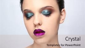  Presentation with makeup - Colorful slide set enhanced with extravagant festival - beautiful young woman with creative backdrop and a  colored foreground