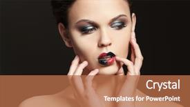  Presentation with makeup brushes and make up - Presentation theme having extravagant festival - beautiful young woman with creative background and a  colored foreground