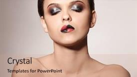  Presentation with makeup brushes and make up - PPT theme having extravagant festival - beautiful young woman with creative background and a  colored foreground