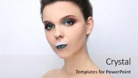  Presentation with makeup brushes and make up - Cool new slides with extravagant festival - beautiful young woman with creative backdrop and a  colored foreground