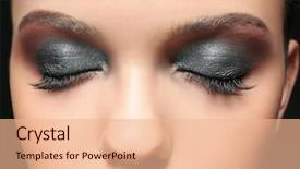  Presentation with makeup brushes and make up - Audience pleasing PPT theme consisting of extravagant festival - beautiful young woman with creative backdrop and a  colored foreground