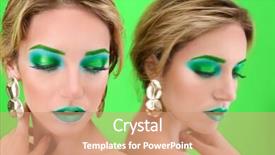  Presentation with green color - Cool new theme with extravagant festival - young woman with bright green backdrop and a  colored foreground