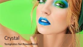  Presentation with green color - Colorful PPT layouts enhanced with extravagant festival - young woman with bright green backdrop and a  colored foreground