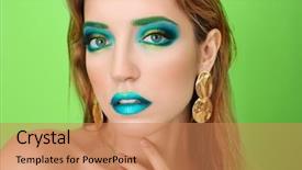  Presentation with green color - Colorful slide deck enhanced with extravagant festival - young woman with bright green backdrop and a  colored foreground