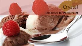  Presentation with ice cream - PPT theme enhanced with extreme close-up image of ice cream served with raspberries background and a red colored foreground