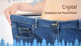  Presentation with trousers - Amazing PPT theme having extreme close up of confident slender blonde wearing too big trousers against frost and fir trees in blue backdrop and a lemonade colored foreground