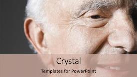  Presentation with extreme - Colorful PPT theme enhanced with extreme closeup of a smiling senior man against gray background backdrop and a soft green colored foreground