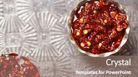  Presentation with hot sauce - Presentation design having korean bbq - extreme hot asian chillies garlic background and a coral colored foreground