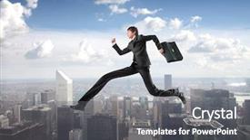  Presentation with extreme - Colorful slides enhanced with extreme long legs jump backdrop and a gray colored foreground