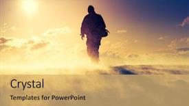  Presentation with mountain top - PPT theme featuring extreme weather - hiker standing on top background and a yellow colored foreground