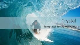  Presentation with blue wave - Beautiful presentation theme featuring extreme weather - surfer in the tube backdrop and a light blue colored foreground