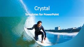  Presentation with blue wave - Slide deck having extreme weather - surfer on amazing blue ocean background and a teal colored foreground