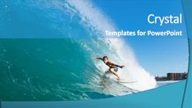 Presentation with ocean wave - Cool new slide set with extreme weather - surfer on blue ocean wave backdrop and a teal colored foreground