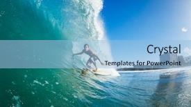  Presentation with blue wave - Beautiful presentation design featuring extreme weather - surfer on blue ocean wave backdrop and a light blue colored foreground