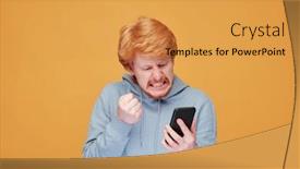  Presentation with chat - PPT theme having extremely-angry-young-bearded-man background and a gold colored foreground