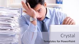  Presentation with busy - Cool new presentation with extremely-busy-businessman-working backdrop and a light blue colored foreground