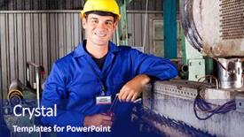  Presentation with mechanical ventilation industrial pipes hvac - Colorful slides enhanced with extruder - industrial mechanical technician portrait backdrop and a navy blue colored foreground