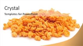  Presentation with snacks - Colorful presentation design enhanced with extruder - pile with cheese flavored extruded backdrop and a white colored foreground