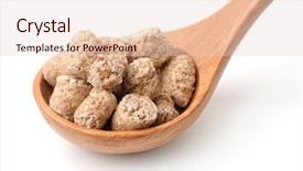  Presentation with sugar pellets - Slide set consisting of extruder - spoon with oats bran pellets background and a lemonade colored foreground