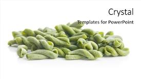  Presentation with spinach - Slide deck with extruder - uncooked spinach gemelli pasta isolated background and a white colored foreground