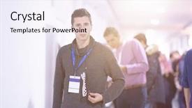  Presentation with engineering desk of civil engineer - Presentation theme consisting of extruder - young engineer posing background and a sky blue colored foreground