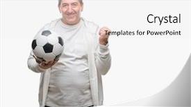  Presentation with soccer drils - Audience pleasing presentation theme consisting of exuberance - handsome senior man holding soccer backdrop and a white colored foreground