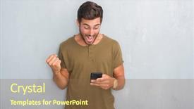  Presentation with young grey maine coon cat - Audience pleasing presentation theme consisting of exuberance - handsome young man over grey backdrop and a tawny brown colored foreground