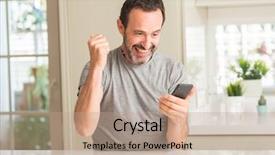  Presentation with emotion - Presentation theme featuring exuberance - middle age man using smartphone background and a coral colored foreground