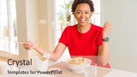  Presentation with generational african american culture and food - PPT theme enhanced with exuberance - young african american woman background and a lemonade colored foreground