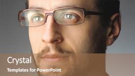  Presentation with glasses - Slides with optical eye - closeup of man's face background and a coral colored foreground