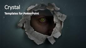  Presentation with weeping eye - Colorful PPT theme enhanced with eye behind hole in the wall backdrop and a dark gray colored foreground