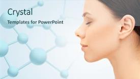  Presentation with molecules - Amazing PPT theme having eye biology - beauty people and health concept backdrop and a sky blue colored foreground