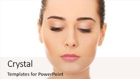  Presentation with beautiful fresh leaves water drops - Presentation design consisting of eye brows - beautiful glamour woman with fresh background and a  colored foreground