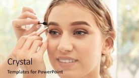  Presentation with beauty salon - Beautiful slide deck featuring eye brows - young woman having eyebrow correction backdrop and a coral colored foreground