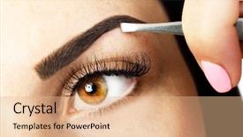  Presentation with young sing woman singing young - Audience pleasing slide deck consisting of eye brows - young woman plucking eyebrows backdrop and a coral colored foreground