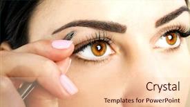  Presentation with young woman wearing boxer gloves - Audience pleasing PPT theme consisting of eye brows - young woman plucking eyebrows backdrop and a lemonade colored foreground