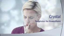  Presentation with cigarette - PPT theme featuring eye cancer - beautiful blonde cutting a cigarette background and a  colored foreground