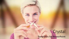  Presentation with breaking promises - Theme with eye cancer - pretty blonde breaking cigarette background and a coral colored foreground