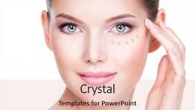 Presentation with beauty cosmetic - PPT layouts with eye care - beautiful face of young woman background and a lemonade colored foreground
