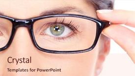  Presentation with eye care - Theme consisting of eye care - beautiful young woman wearing glasses background and a lemonade colored foreground