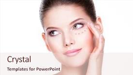  Presentation with eye care - Theme with eye care - beautiful young woman with cosmetic background and a lemonade colored foreground