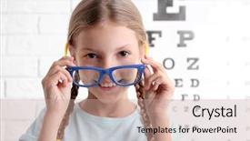  Presentation with test - Audience pleasing slide deck consisting of eye care - little girl with spectacles backdrop and a coral colored foreground