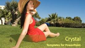  Presentation with sun - Colorful presentation theme enhanced with eye catching - young beautiful woman enjoying backdrop and a tawny brown colored foreground